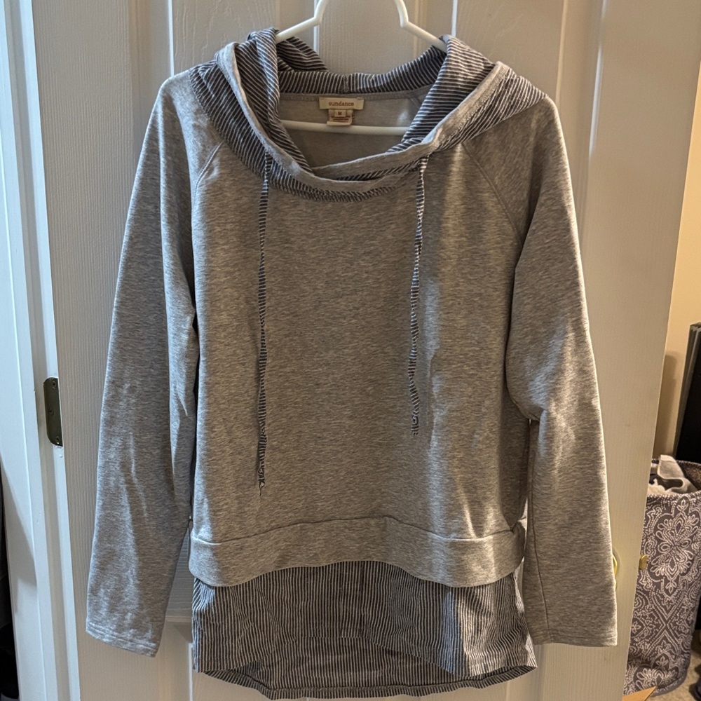 Sundance Gray and White Striped Hoodie